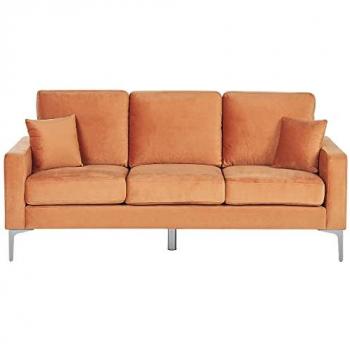 Sofá 3 Plazas de Terciopelo Naranja con Asiento y Respaldo Acolchado, Patas de Metal y Cojines Modernos Gavle