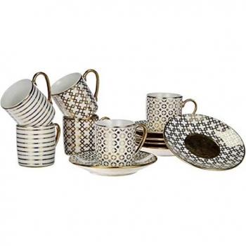 Tognana - Juego de 6 tazas de café - Línea Empire - Decoraciones surtidas - Material porcelana - Color oro