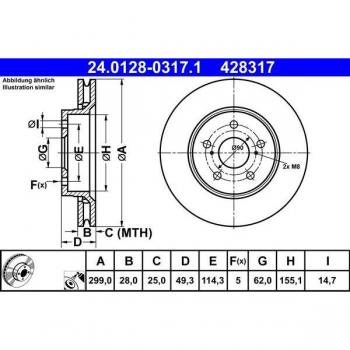 Disco de freno ATE 24.0128-0317.1, ventilado, frontal, 1 pieza