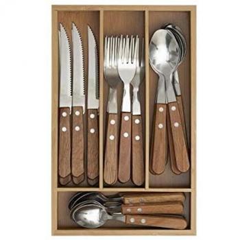 Ménagère de Inox 24 Piezas Cadence con Rango-Cubiertos en Madera, Dimensiones: L 19,2 cm x l 30,1 cm