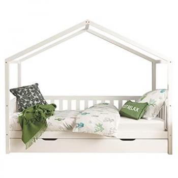 Cama Casa Dallas de Vipack, 90 x 200 cm, con opción de cajón o dosel textil, disponible en color natural o blanco