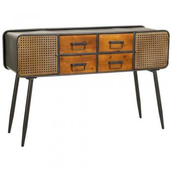 Aparador de Metal Marrón con 2 Cajones y 3 Puertas - 120x38x79h Cm