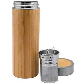 NERTHUS FIH 800 Té 360 ml Acero, Doble Pared, Botella Infusor, Termo, Taza de Viaje, Tetera de Cristal, 0.36 litros