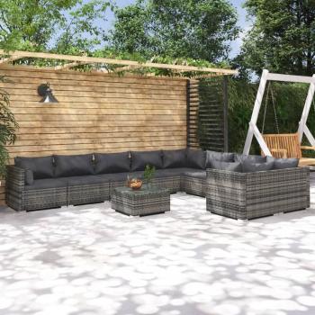 10-Piece Grey Poly Rattan Garden Lounge Set with Cushions