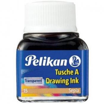 Tinta China Pelikan Modelo 523, Color Sepia, Contenido 10 ml en Tintero de Cristal