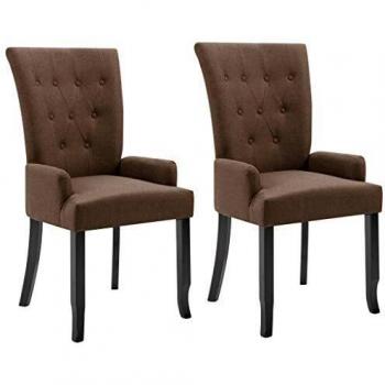 vidaXL Brown Fabric Dining Chairs with Armrests - Set of 2