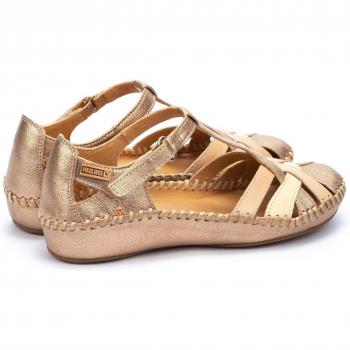 Sandalias de piel Pikolinos Vallarta en color dorado con cierre adherente