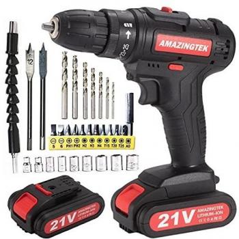 Taladro Atornillador 21V con 2 Baterías, AMAZINGTEK Destornillador Eléctrico