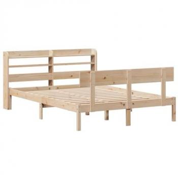 Cama sin colchón 150x200 cm en madera maciza de pino blanco con cabecero