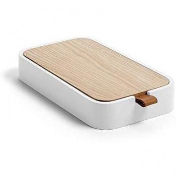 Kave Home - Caja de baño Carrol Blanca de poliresina y Tapa de Madera
