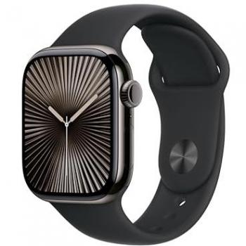 Apple Watch Series 10 GPS + Cellular 42mm Caja Titanio Pizarra con Correa Deportiva Negra S/M, Monitor de entreno, App ECG, Pantalla Retina Siempre Activa