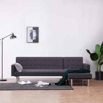 Sofá cama chaiselongue gris oscuro en poliéster 69x218x155 cm