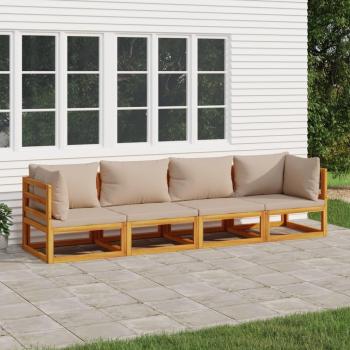 4-Piece Solid Wood Garden Lounge Set with Taupe Cushions