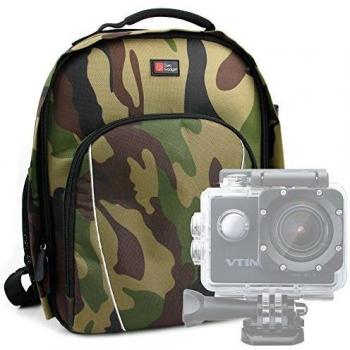DURAGADGET Mochila Camuflaje con Compartimentos Desmontables para Cámara Deportiva Elephone ELE Explorer Elite NTK96660 | Topjoy F60 4K | Mohoo 1080P TopElek | HAMSWAN + Funda Impermeable