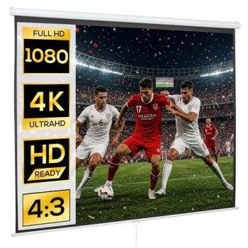 Pantalla de Proyector Manual 120 Pulgadas Formato 4:3/16:9 para Interior y Exterior, Cine en Casa, Oficina, Patio, Blanco