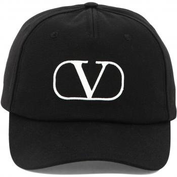 Valentino Garavani Men's Vlogo Cap in Black, Size 58 CM, Black Cotton Embroidered Logo Hat