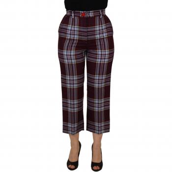 Dolce & Gabbana Gray Checked High Waist Cropped Trouser Pants - IT42|M, Female, Multicolor, Size: S, Cropped Wool Pants with Zipper Closure and Logo Details