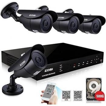 ZOSI Kit 4CH 960H HDMI VGA P2P Seguridad DVR Vigilancia de Seguridad Detección de Movimiento En Tiempo Real con 4pcs Kit Sistema de CámaraS 1000TVL Exterior & Interior IR Cut 36pcs LEDs 30M Vision Nocturna Lente 3.6mm Cámara Día / Noche Escanear códi