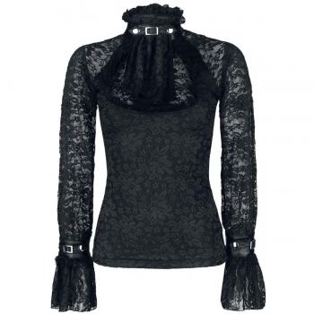 Burleska Victorian Gothic Top Camisa Manga Larga Negro L