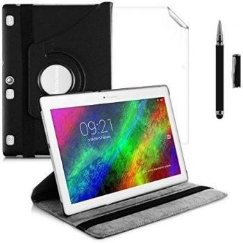 kwmobile 3en1: Funda 360° para Lenovo Tab 2 A10 Carcasa con pie de soporte - Funda protectora para tablet bolso con función de soporte en negro + Lámina, transparente + Stylus, negro