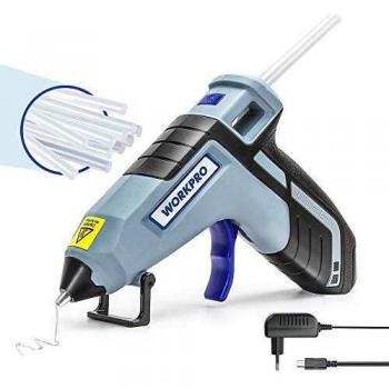 WORKPRO Pistola de Silicona Caliente a Batería, Pistola de Pegamento con 20PCS Barras, Pistolas de Encolar Alta Temperatura Ideal para Manualidades, Bricolaje y Decoración