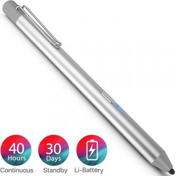 Heiyo Lápiz Táctil para Apple iPad, Tiempo de Trabajo de 40-HR & Espera de 30 Días Activo Capacitivo Stylus con 1,5mm Precisa Nylon Punta, Aprobado por CE & RoHs Recargable Pen para iPad Pro/Mini/Air
