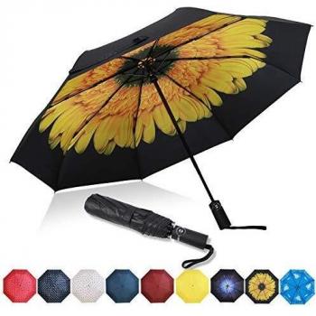 Amazon Brand - Eono Paraguas Plegable Automático Impermeable, Paraguas de Viaje a Prueba de Viento, Folding Umbrella, Recubrimiento de Teflón&Dosel Reforzado, Mango Ergonómico - Girasol