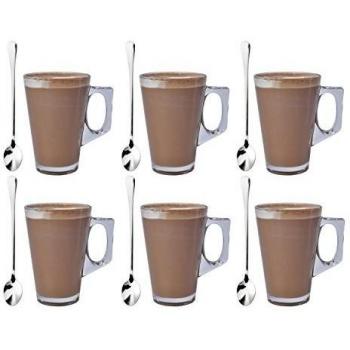 Express Trading Ã'Â® SET OF 6 LATTE GLASSES TEA COFFEE CAPPUCCINO GLASS CUPS HOT DRINK MUGS FREE SPOONS by Express trading