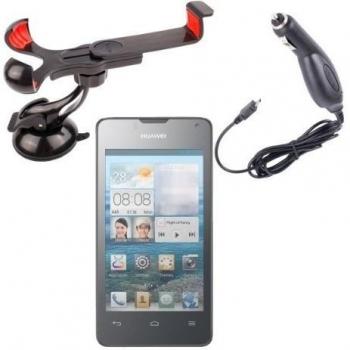 DURAGADGET Montaje Giratorio Extensible De Coche Para Huawei Ascend Y300 / Mate 2-Con Succión Para El Parabrisas + Cargador Coche microUSB