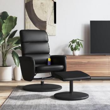 Sillón de masaje reclinable con reposapiés de cuero sintético negro