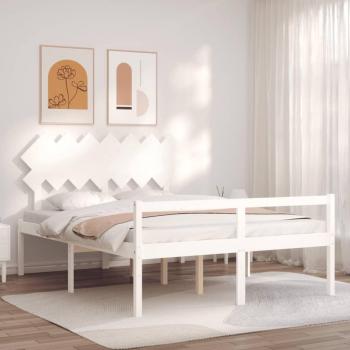 Estructura de cama con cabecero de madera maciza blanca 140x200 cm