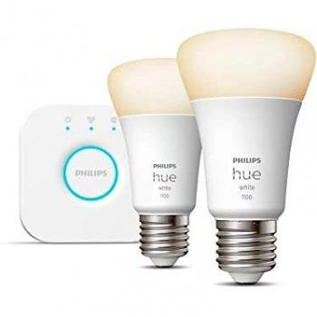 Philips Hue White Smart LED Starter Kit E27 9.5W with Bridge - 2 Bulbs, 1100 Lumens, Warm White