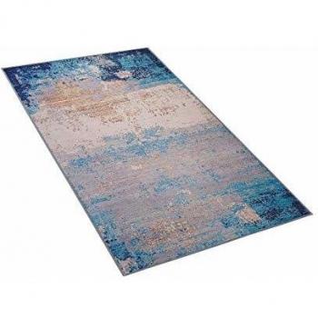 Alfombra Moderna Azul 80 x 150 cm Tejido de Poliéster Patrón Abstracto Desgastado Fondo Revestido de Goma