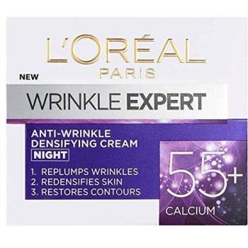Crema de Noche Antiedad L'Oréal Paris Wrinkle Expert 55+ - 50ml, Hidratante y Densificante con Calcio