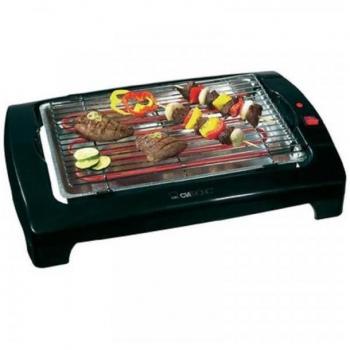 Clatronic BQ 2977 Barbacoa Eléctrica con Parrilla Cromada, Termostato Automático, Calentador Extraíble, 2000 W, Negro