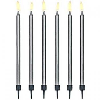 PartyDeco Velas para tartas, color plateado, 12,5 cm