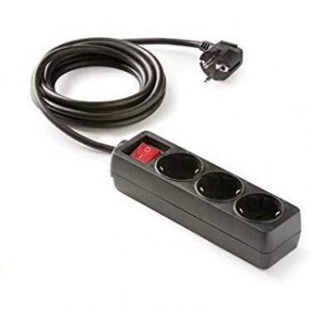 FAMATEL – Regletas ecosockets 3 Tomas | Enchufes con Interruptor Luminoso | 1,5 Metros | hasta 3500W | Protección Infantil | Orientación Tomas a 45º | Evita consumos Fantasma | Negro