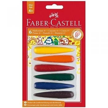 Faber-Castell 120404 - Blíster con 6 ceras plásticas en forma de pera, no manchan, tamaño jumbo, multicolor