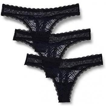 Marca Amazon - Iris & Lilly Tanga de Encaje Mujer, Pack de 3, Multicolor