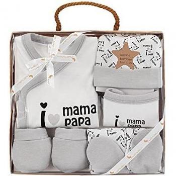 Interbaby Set Regalo Bebé 5 Piezas, modelo I Love Mama-Papa, gris