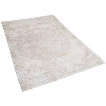 Alfombra de algodón beige 140 x 200 cm estilo oriental vintage efecto desgastado Beykoz