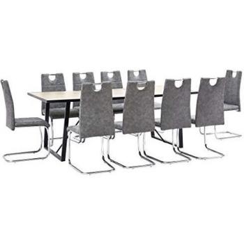 vidaXL Juego de Comedor 11 Piezas Cuero Sintético Mobiliario Decoración Interior Casa Hogar Robusto Duradero Resistente Funcional Práctico Útil Gris