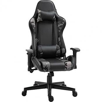 Vinsetto Silla Gaming Ergonómica Silla de Juego de Cuero Sintético Reclinable con Altura Ajustable Reposabrazos Regulable y Cojines 72x77x126-136 cm Negro y Camuflaje