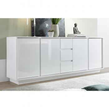 Aparador de 4 puertas con 3 cajones blanco lacado brillante 210 cm