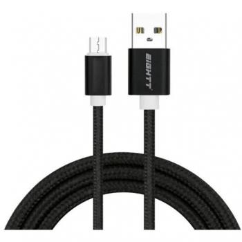 Cable USB a MicroUSB Eightt ECM-1B-2M de 2 metros con trenzado de nylon negro y carcasa de aluminio