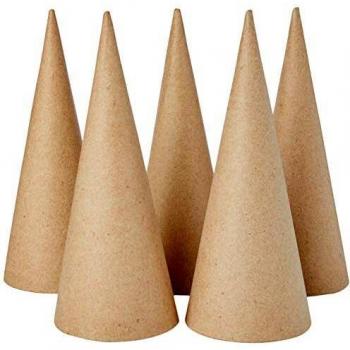 Conos de Cartón, Altura 20 cm, Diámetro 8 cm, Paquete de 5 Piezas
