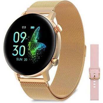 Bebinca Smartwatch para Mujer con función Femenina Reloj Inteligente 1,1Deportivo IP68 Dorado，Monitor de oxígeno en Sangre y Frecuencia cardíaca, Reloj de Fitness IP68 Impermeable