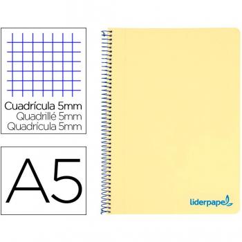 Cuaderno Espiral Liderpapel A5 Micro Wonder Tapa Plástico 120H 90g Cuadro 5mm 5 Bandas 6 Taladros Color Amarillo