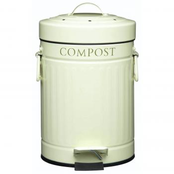 Cubo Metálico para Compostaje con Pedal Incorporado, 3 L - Crema