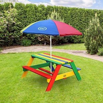 Mesa de Picnic Infantil Nick con Sombrilla Arcoíris - Madera Multicolor 98x49x95 cm